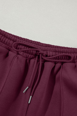Burgundy Drop Shoulder Zip Up Jacket Drawstring Pants Active 2pcs Set