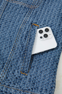 Blue Double Flap Pocket Denim Textured Button Down Jacket