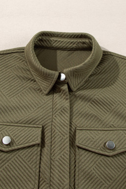 Blackish Green Solid Color Zip Up Button Flap Pocket Shirt Collar Jackets