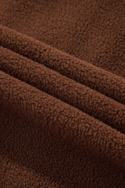 Brown Color Block Patchwork Button Down Fleece Shacket