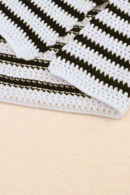 White Striped Knit Split Hem Baggy Sweater