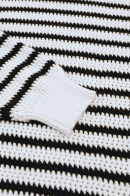 White Striped Knit Split Hem Baggy Sweater