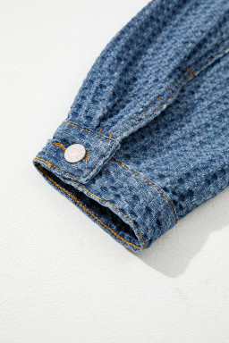 Blue Double Flap Pocket Denim Textured Button Down Jacket