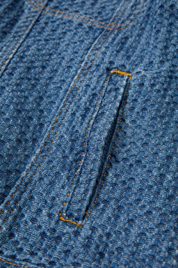 Blue Double Flap Pocket Denim Textured Button Down Jacket