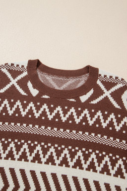 Brown Abstract Print Pullover Sweater