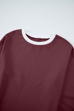 Mineral Red Varsity Stripe Patchwork Puff Sleeve Pullover Drawstring Wide Leg Pant Set