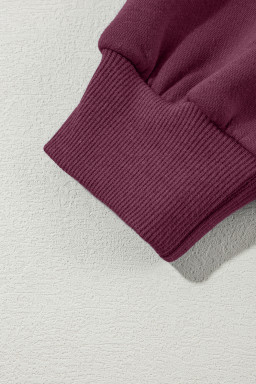 Burgundy Drop Shoulder Zip Up Jacket Drawstring Pants Active 2pcs Set