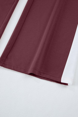 Mineral Red Varsity Stripe Patchwork Puff Sleeve Pullover Drawstring Wide Leg Pant Set