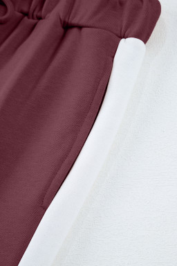 Mineral Red Varsity Stripe Patchwork Puff Sleeve Pullover Drawstring Wide Leg Pant Set