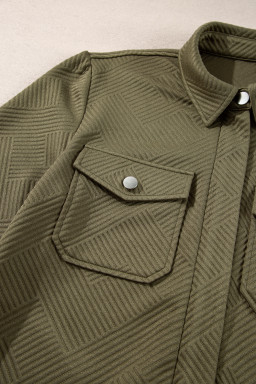 Blackish Green Solid Color Zip Up Button Flap Pocket Shirt Collar Jackets