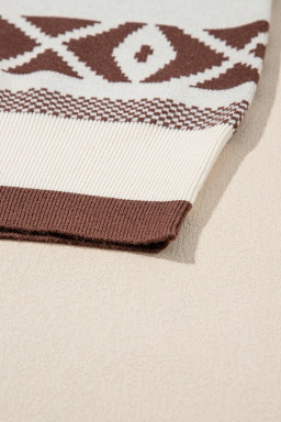 Brown Abstract Print Pullover Sweater