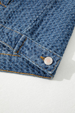 Blue Double Flap Pocket Denim Textured Button Down Jacket