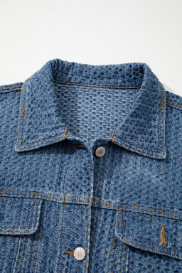 Blue Double Flap Pocket Denim Textured Button Down Jacket