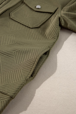 Blackish Green Solid Color Zip Up Button Flap Pocket Shirt Collar Jackets