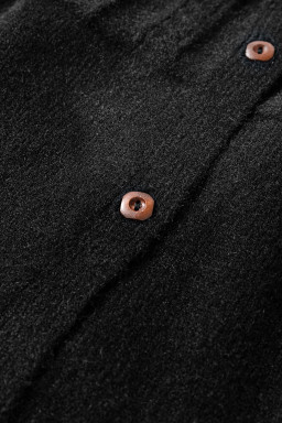 Black Solid Color Textured Detail Button Down Long Sleeve Sweater Cardigan