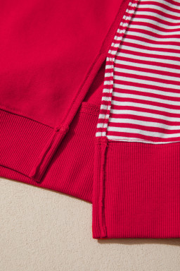 Fiery Red Striped Patchwork Sleeve Colorblock Sweatshirt