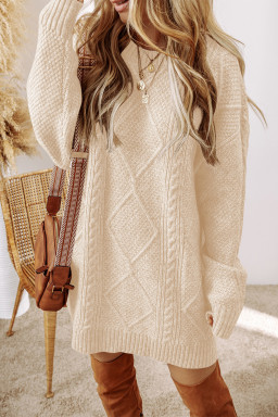 Oatmeal Cable Knit Drop Shoulder Loose Fit Sweater Dress