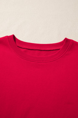 Fiery Red Striped Patchwork Sleeve Colorblock Sweatshirt