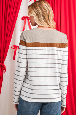 White Striped Colorblock Long Sleeve Top
