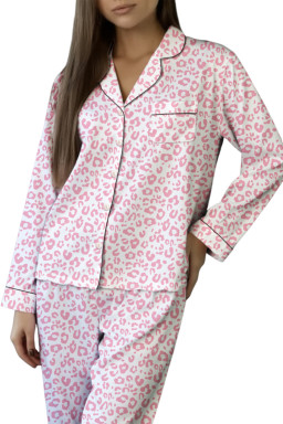 Pink Leopard Print Long Sleeve High Waist Pajama Set