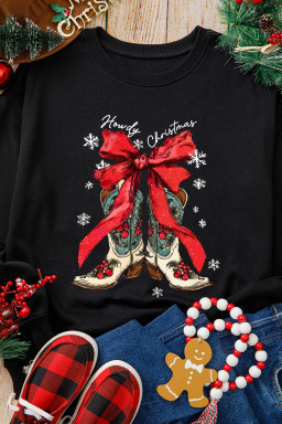 Black Howdy Christmas Ribbon Bow Knot Western Boots Graphic Sweatshirt