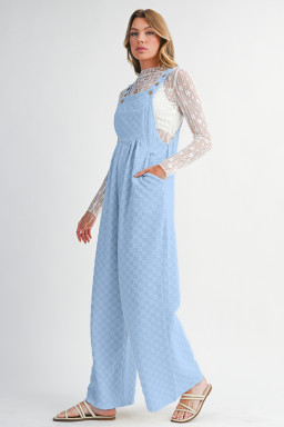 Beau Blue Checkered Pocket High Waist Wide Leg Overall
