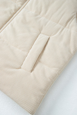 Beige Corduroy Stand Neck Zipped Puffer Vest