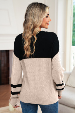 Parchment Colorblock Striped Sleeve Detail Knit Sweater