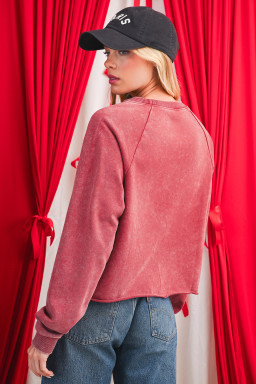 Racing Red Solid Color Raglan Sleeve Pullover Sweatshirt