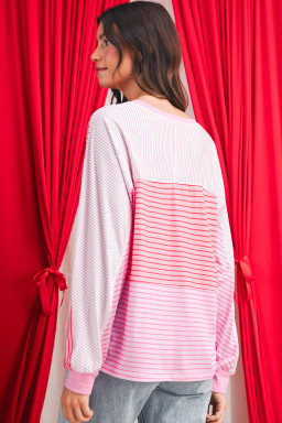 Sachet Pink Striped Patchwork Long Sleeve Top