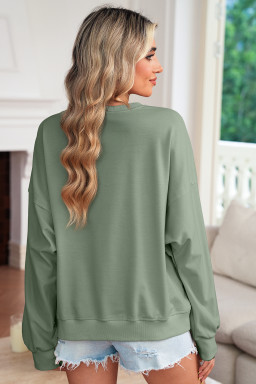 Smoke Green Raw Edge Flower Patch Drop Shoulder Long Sleeve Top