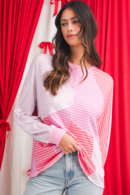 Sachet Pink Striped Patchwork Long Sleeve Top