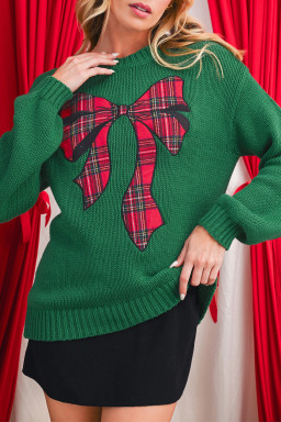 Evergreen Plaid Bow Graphic Christmas Sweater