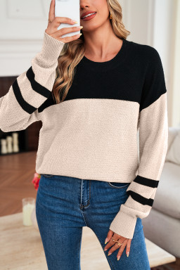 Parchment Colorblock Striped Sleeve Detail Knit Sweater
