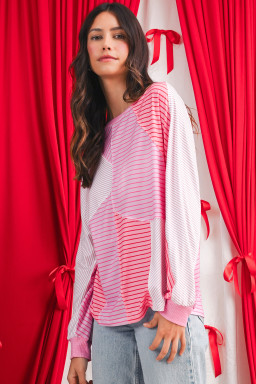 Sachet Pink Striped Patchwork Long Sleeve Top