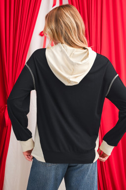 Black Contrast Trim Kangaroo Pocket Hoodie