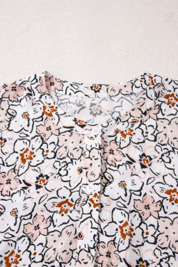 Khaki Bold Floral Print Frilled Puff Sleeve Button Down Shirt