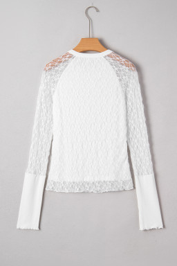 White Sheer Lace Long Sleeve Slim Henley Top