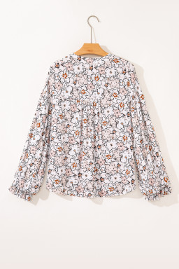 Khaki Bold Floral Print Frilled Puff Sleeve Button Down Shirt