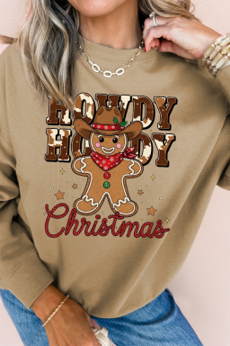 Khaki Howdy Christmas Western Gingerbread Man Pullover Sweatshirt