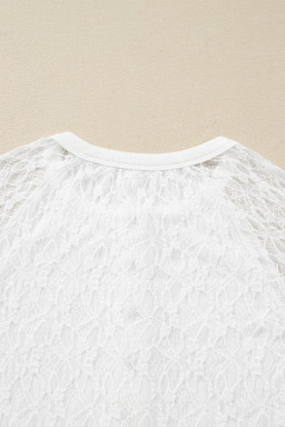 White Sheer Lace Long Sleeve Slim Henley Top
