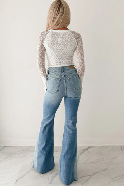 White Sheer Lace Long Sleeve Slim Henley Top