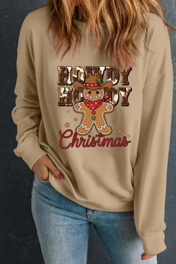 Khaki Howdy Christmas Western Gingerbread Man Pullover Sweatshirt