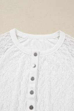 White Sheer Lace Long Sleeve Slim Henley Top