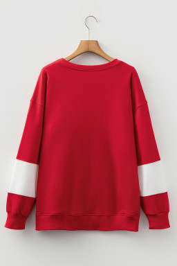 Fiery Red Colorblock Drop Shoulder Baggy Sweatshirt