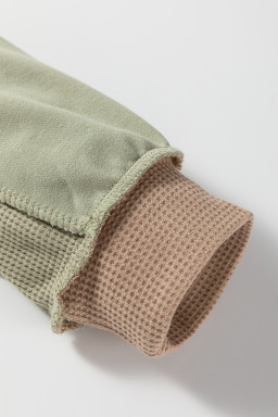 Smoke Green Colorblock Waffle Patchwork Oversize Sweatshirt