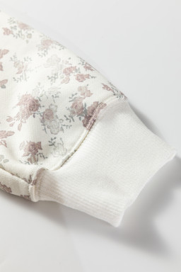 White Ditsy Floral Print Cozy Pullover Drawstring Pants Set