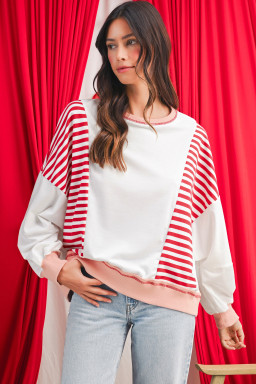 Red Striped Colorblock Patchwork Oversized Sweatshirt