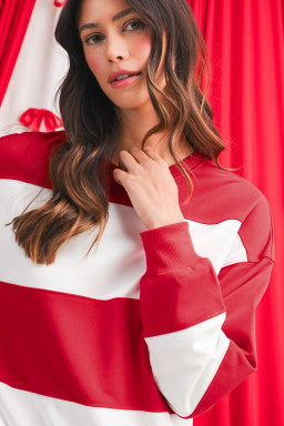 Fiery Red Colorblock Drop Shoulder Baggy Sweatshirt