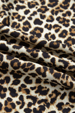 Khaki Plus Size Leopard Print Striped Trim V Neck Drop Waist Long Sleeve Mini Dress